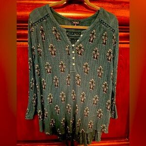 Lucky Brand Floral Teal Women's 3/4 Sleeve Top 2X